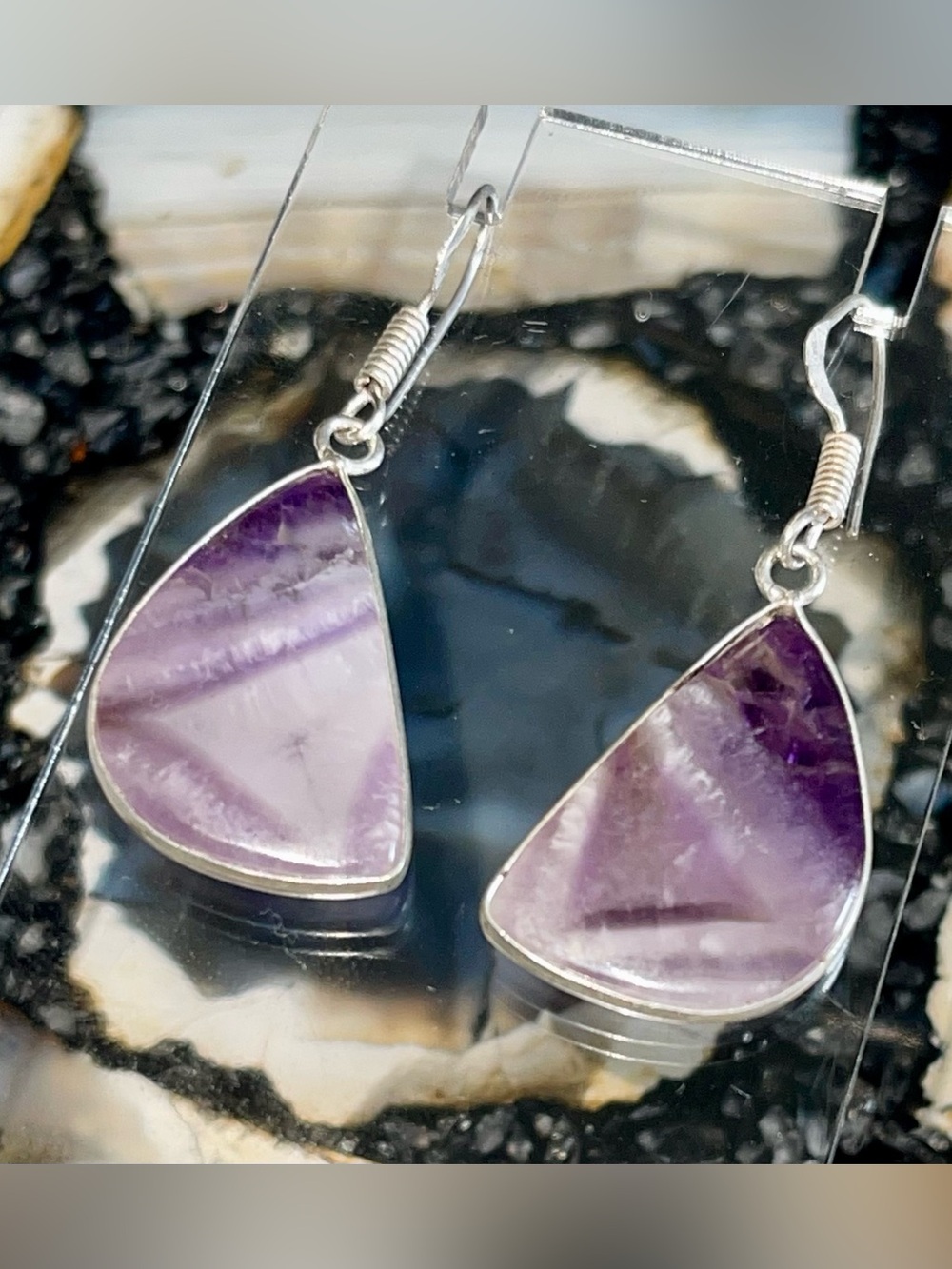 Chevron Purple Amethyst Earrings 1 7/8”